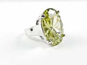 Modern Large Round Oval Center Peridot CZ Brass Ring