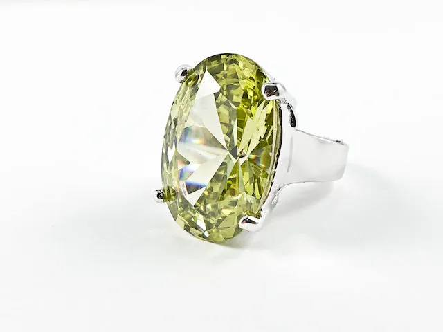 Modern Large Round Oval Center Peridot CZ Brass Ring