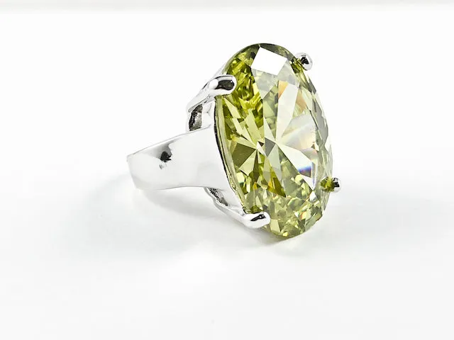 Modern Large Round Oval Center Peridot CZ Brass Ring