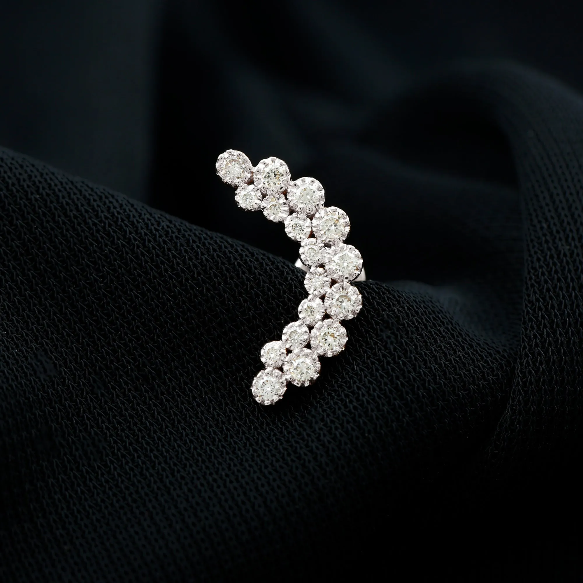 Moissanite Curved Helix Earring in Milgrain Bezel Setting