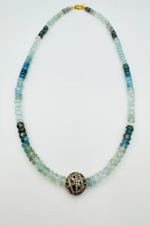 MOSS AQUAMARINE WITH GEOMETRIC DIAMOND BEAD NECKLACE