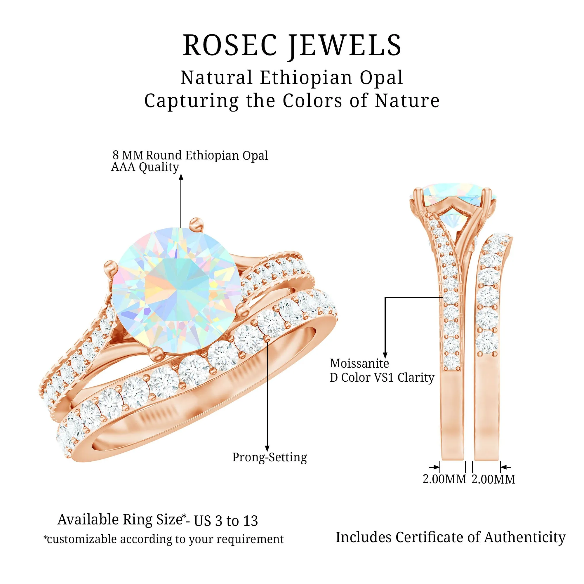 Natural Ethiopian Opal Bridal Ring Set with Moissanite