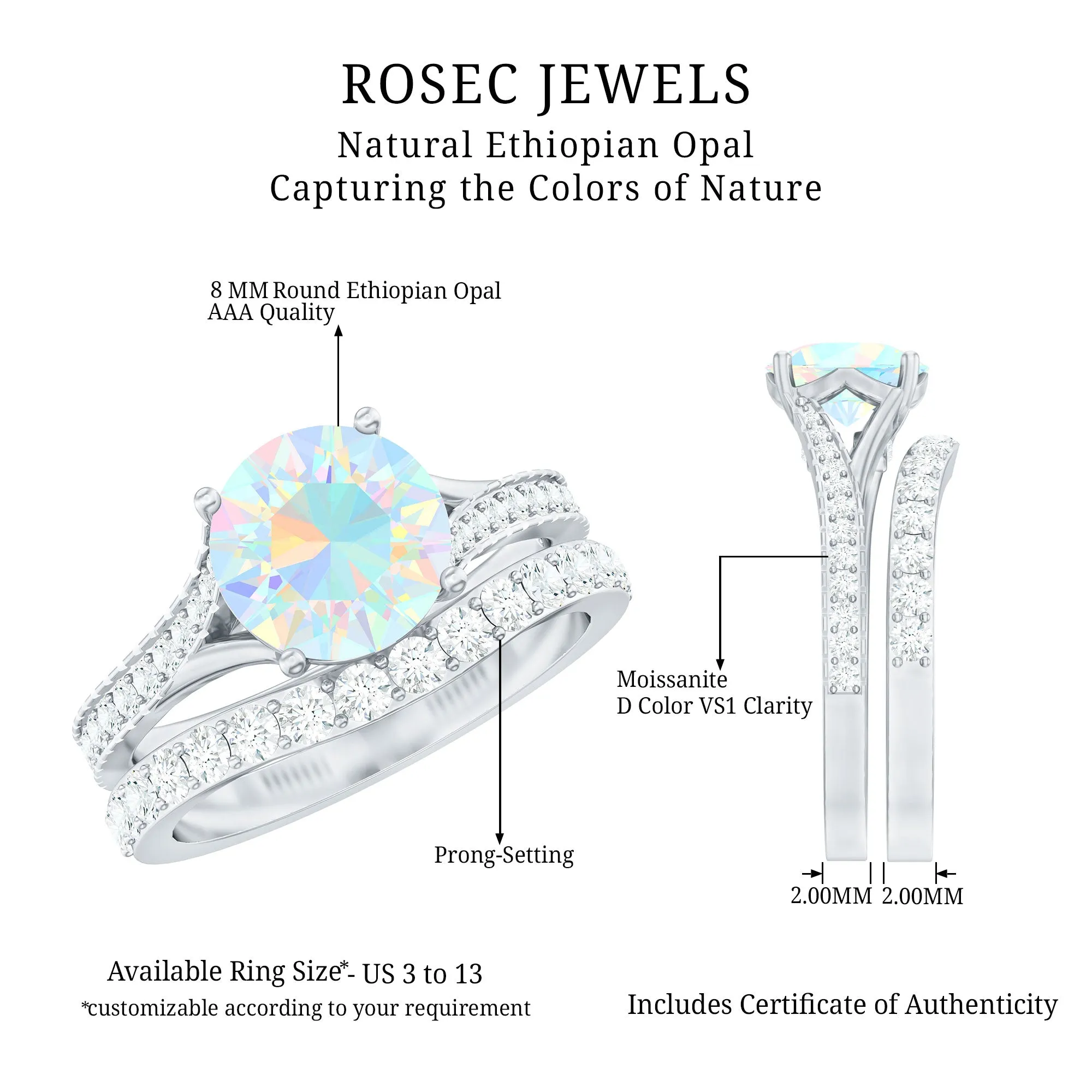 Natural Ethiopian Opal Bridal Ring Set with Moissanite