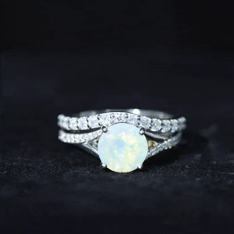 Natural Ethiopian Opal Bridal Ring Set with Moissanite