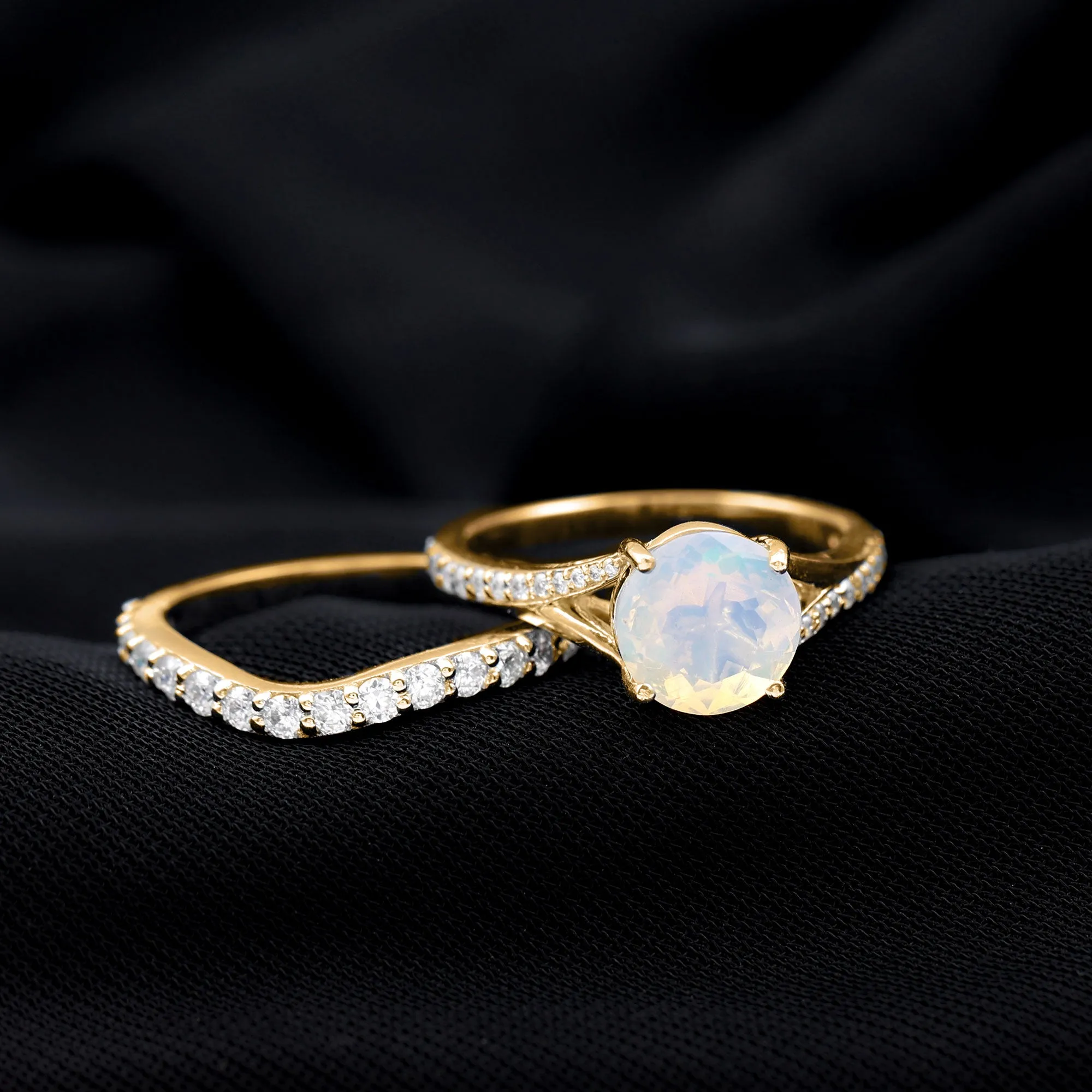 Natural Ethiopian Opal Bridal Ring Set with Moissanite