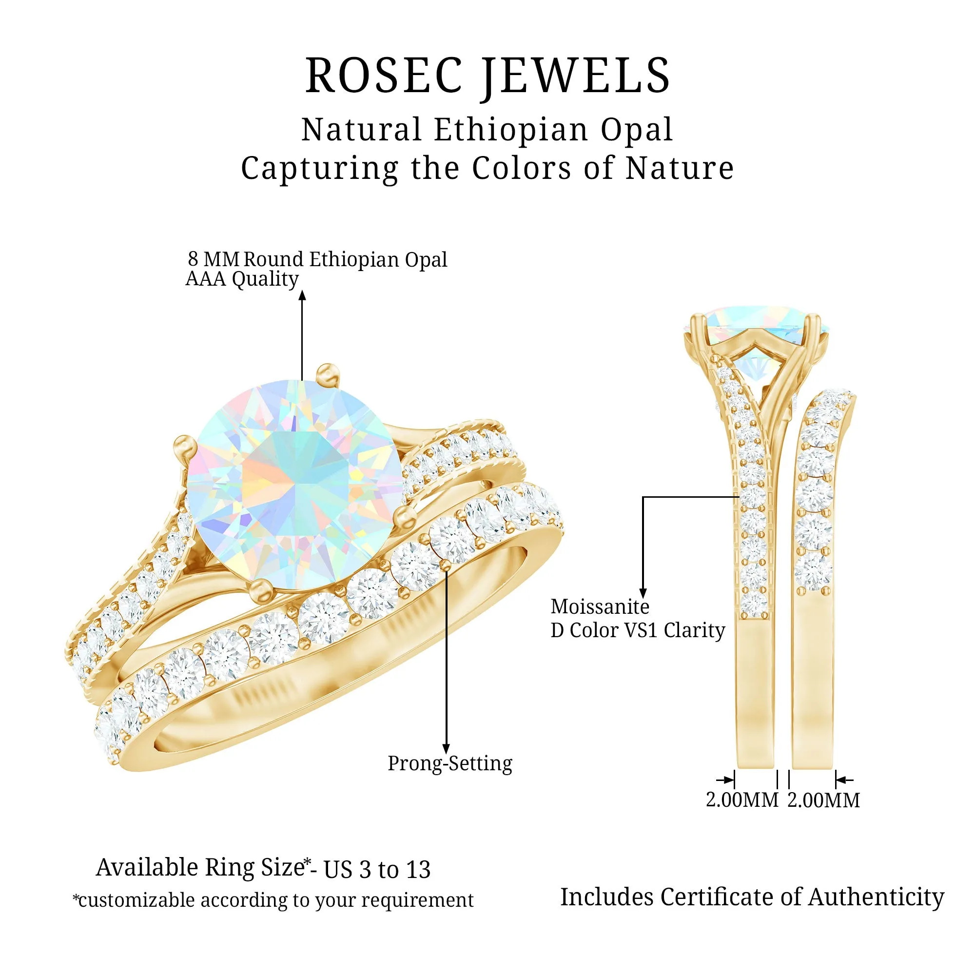 Natural Ethiopian Opal Bridal Ring Set with Moissanite