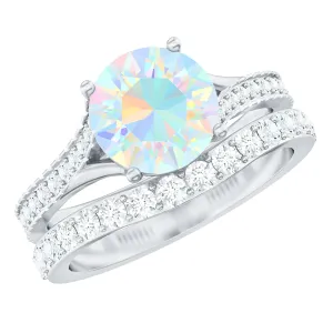 Natural Ethiopian Opal Bridal Ring Set with Moissanite