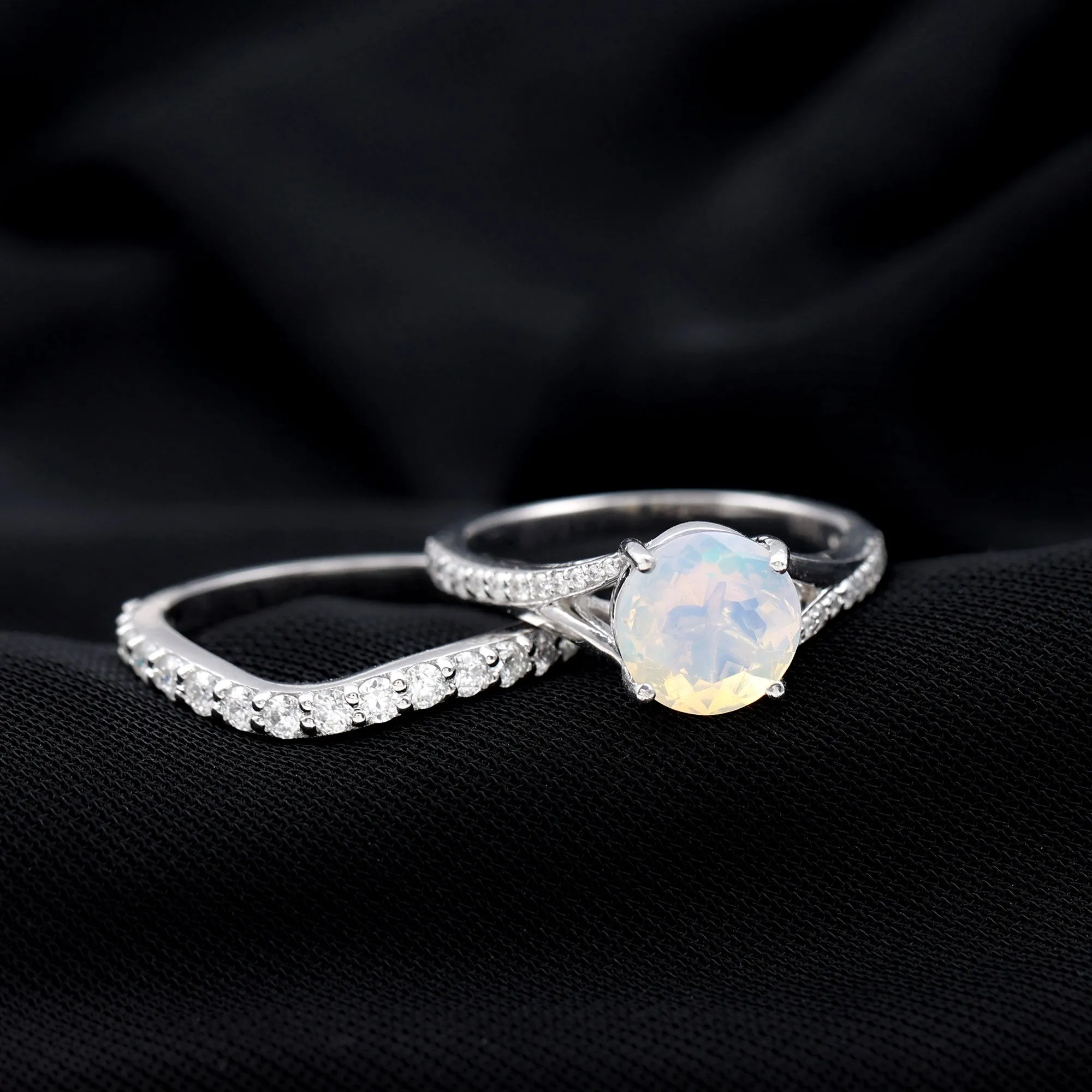 Natural Ethiopian Opal Bridal Ring Set with Moissanite