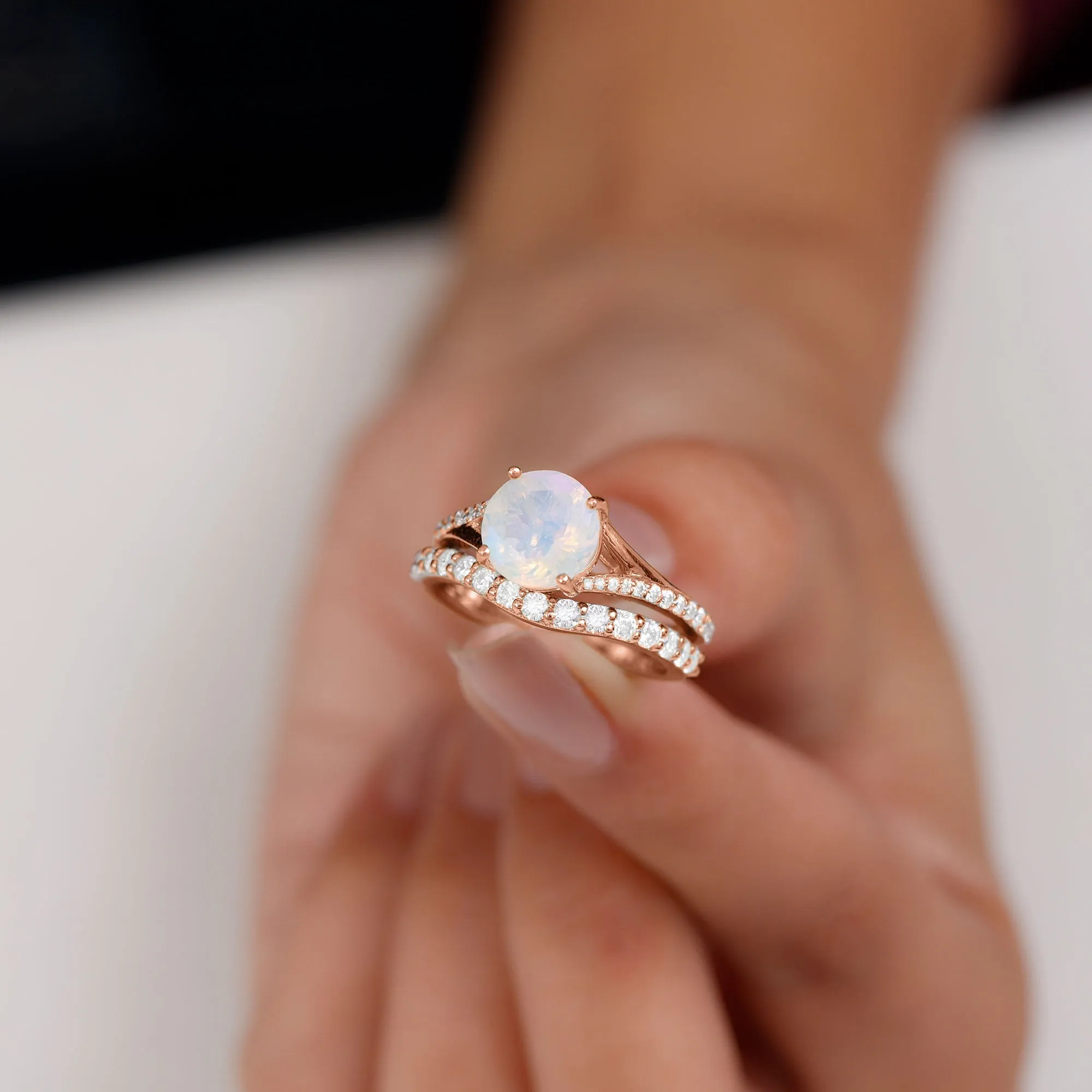 Natural Ethiopian Opal Bridal Ring Set with Moissanite