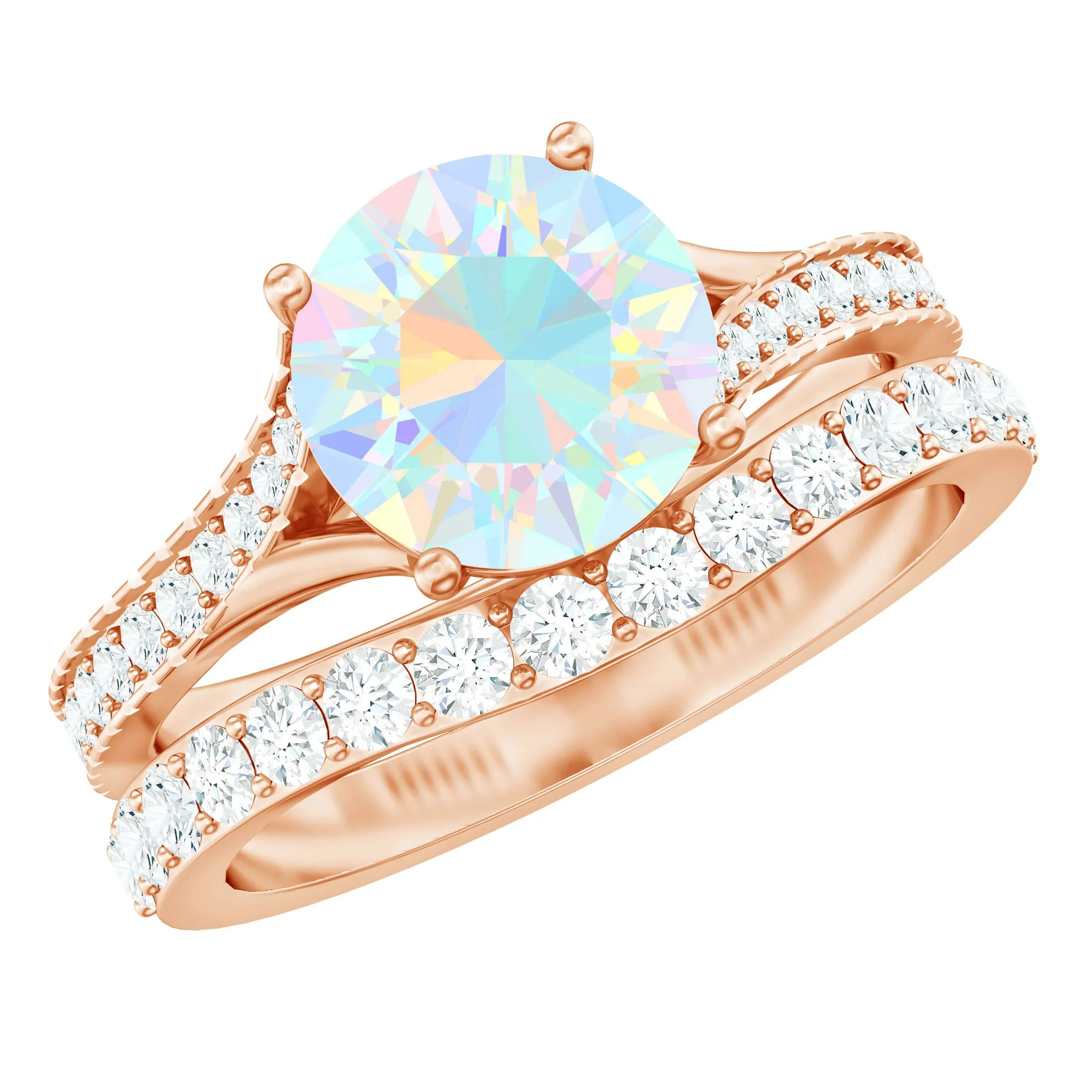 Natural Ethiopian Opal Bridal Ring Set with Moissanite