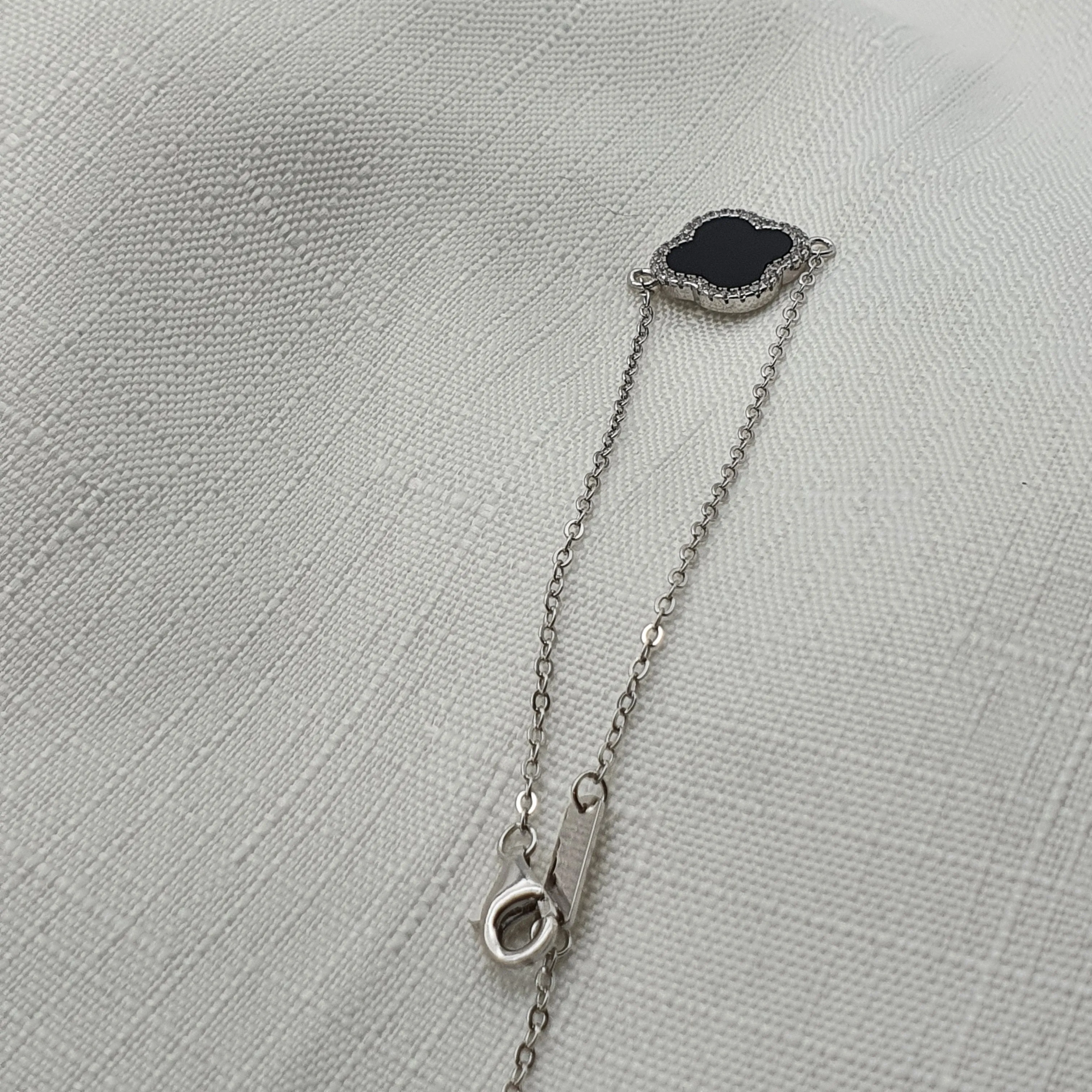 Natural Gemstone Clover Bracelet, Sterling Silver