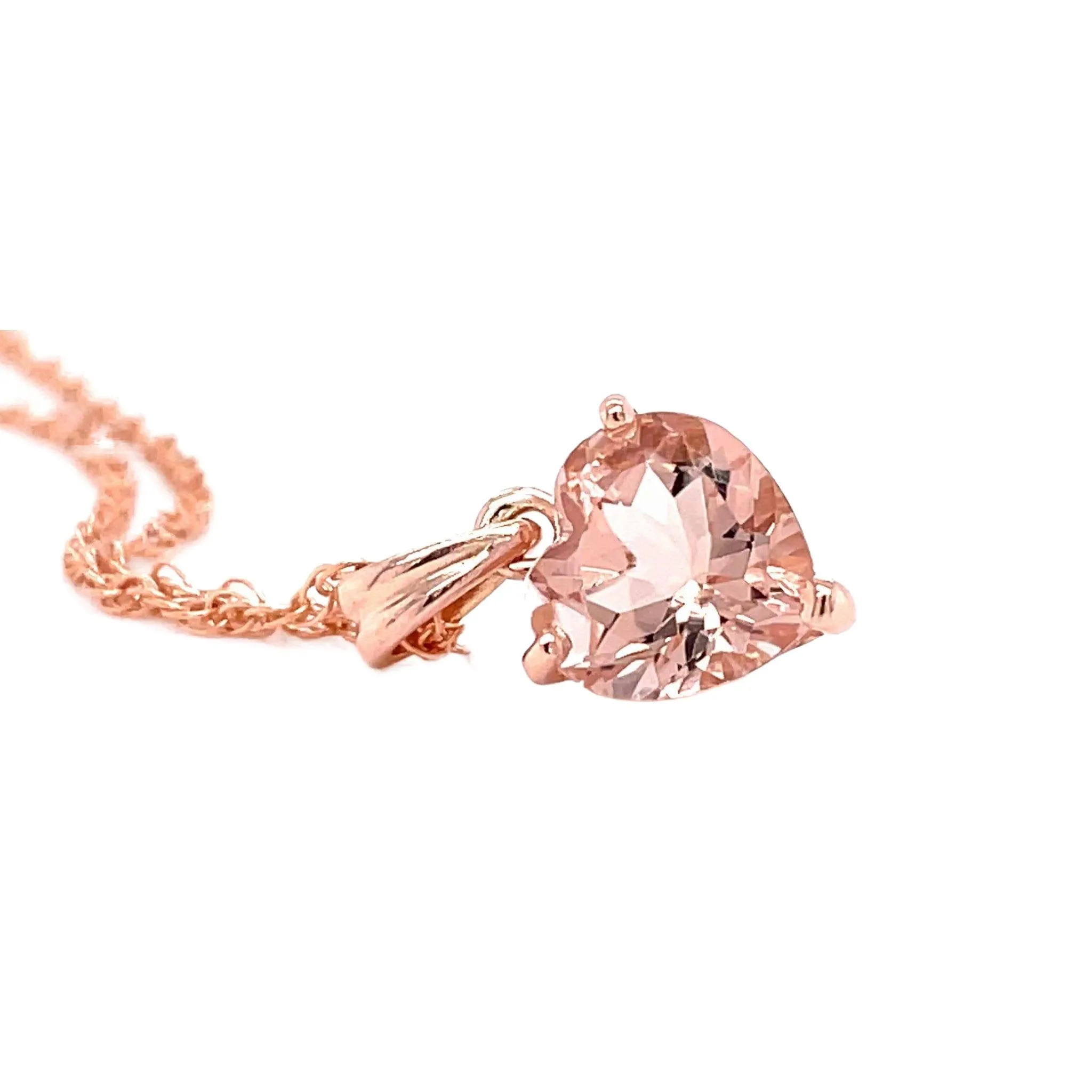 Natural Morganite Necklace Peach Pink Heart Pendant 14K Rose Gold