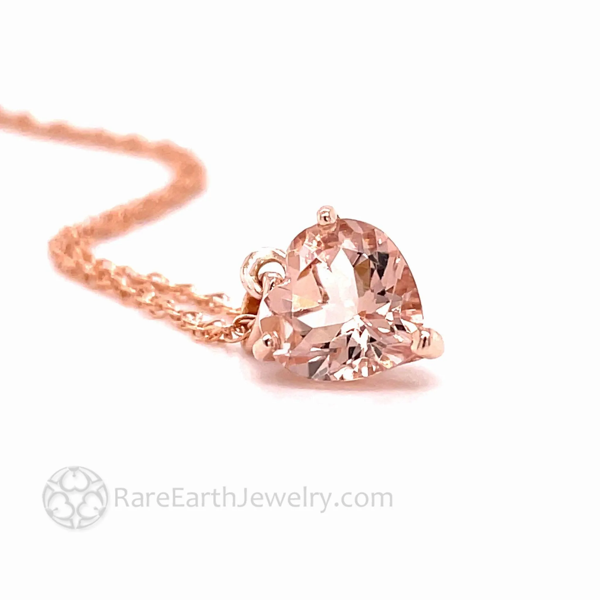 Natural Morganite Necklace Peach Pink Heart Pendant 14K Rose Gold