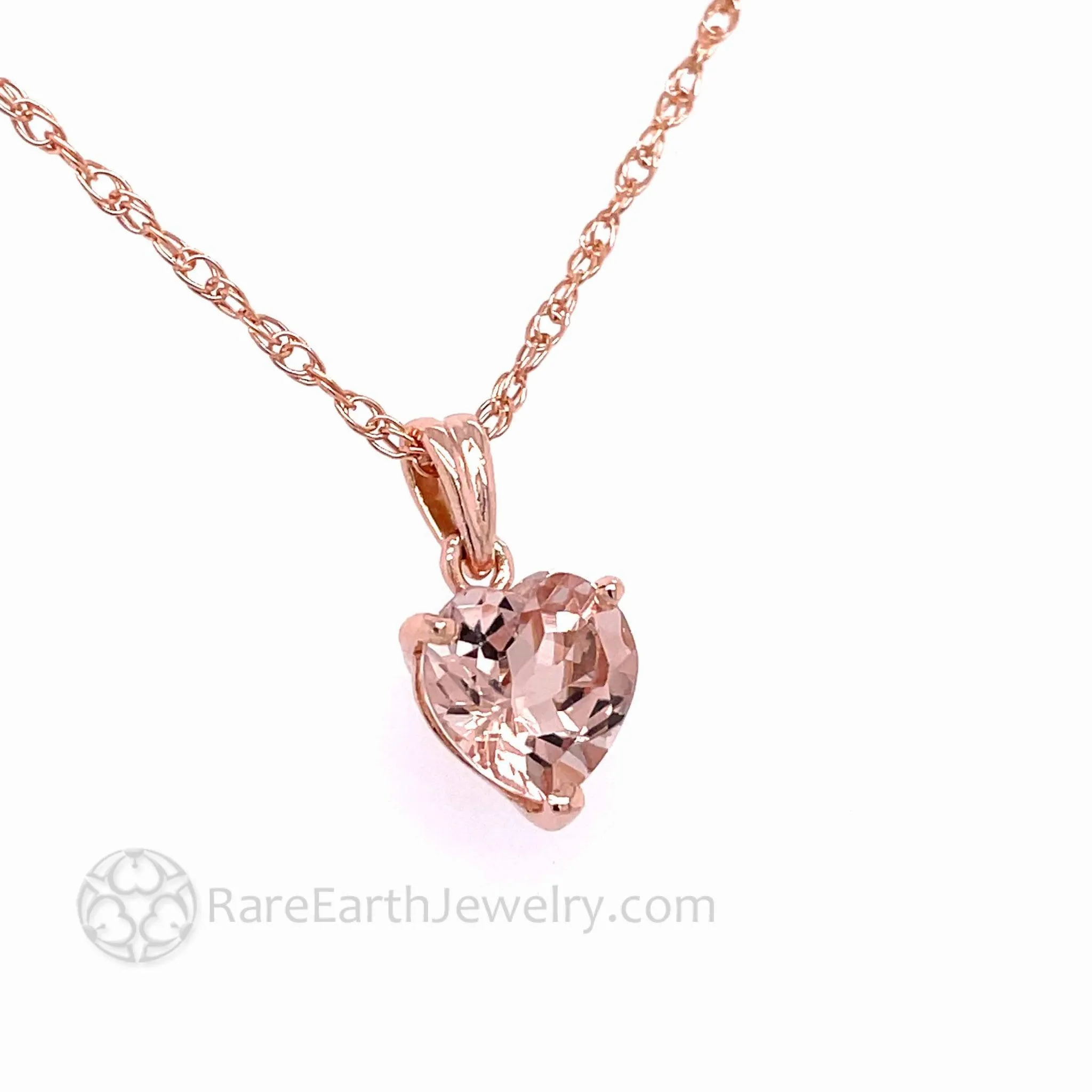 Natural Morganite Necklace Peach Pink Heart Pendant 14K Rose Gold