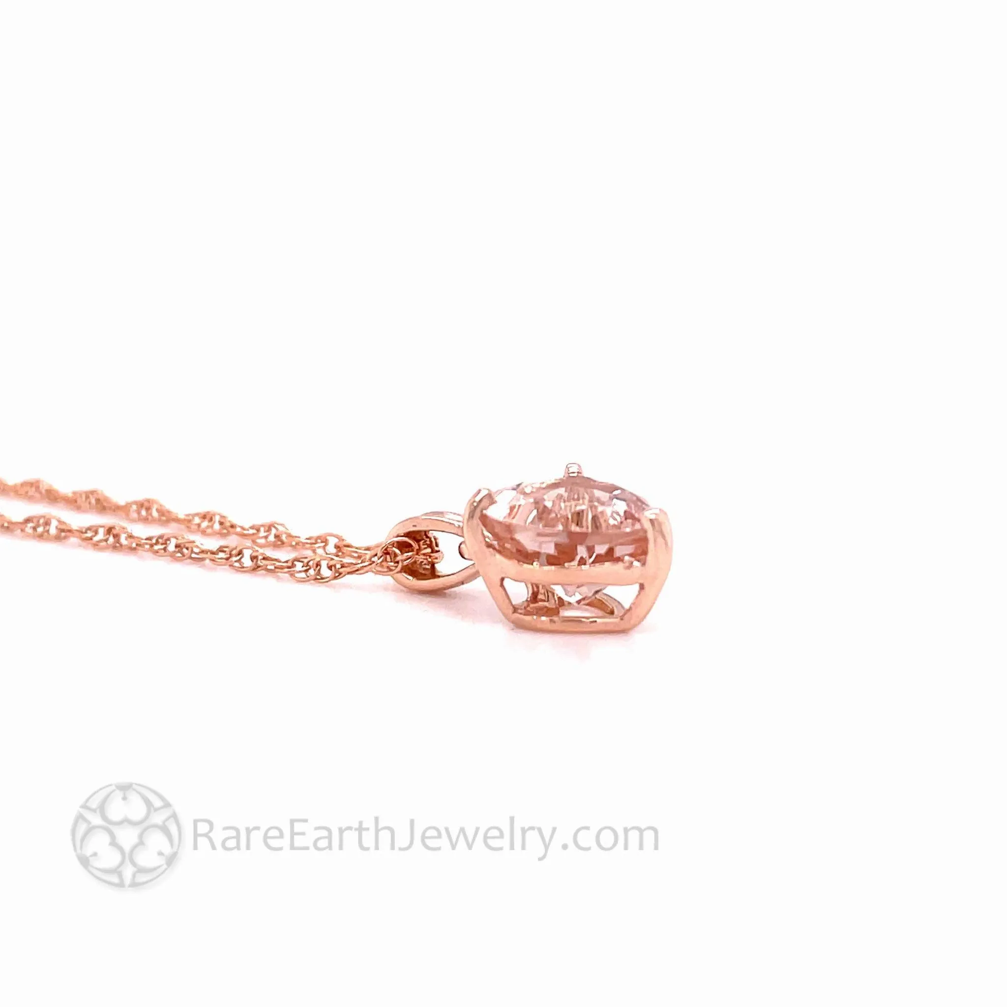 Natural Morganite Necklace Peach Pink Heart Pendant 14K Rose Gold