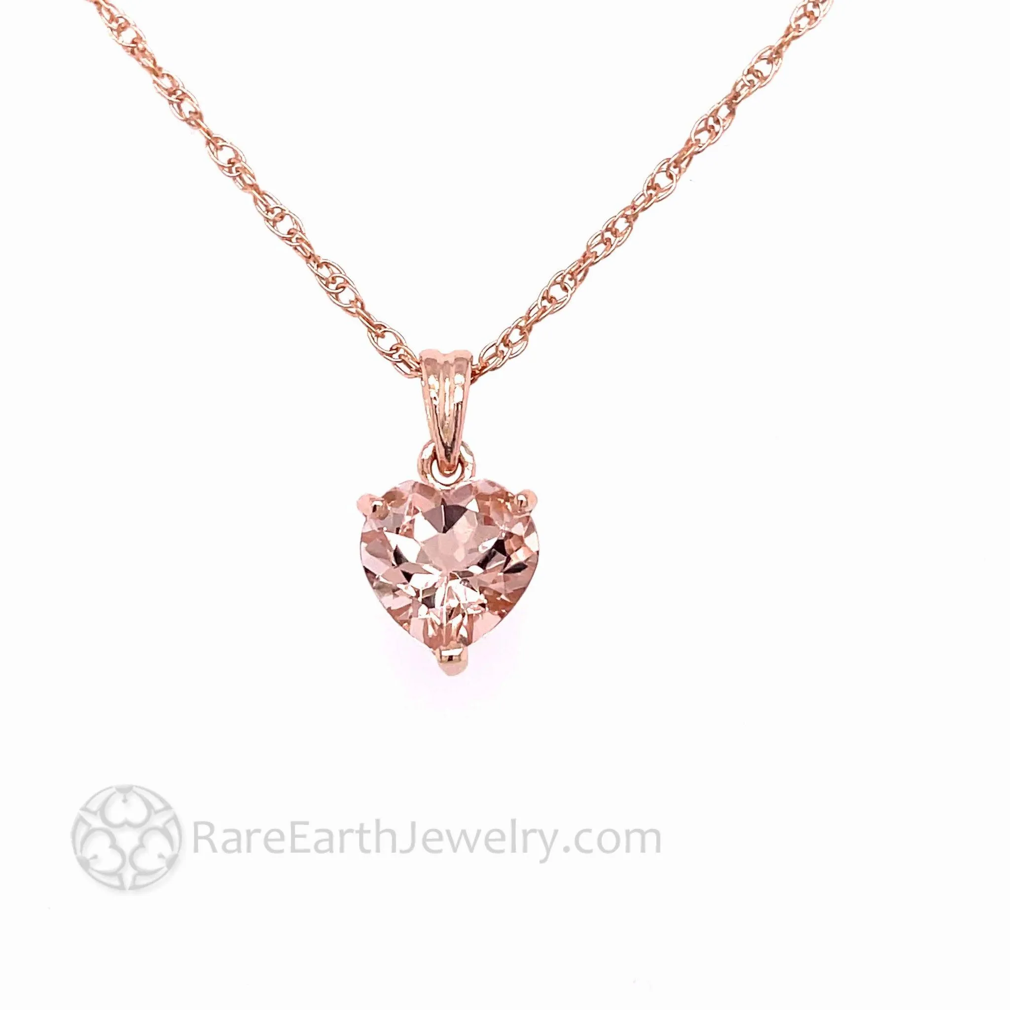 Natural Morganite Necklace Peach Pink Heart Pendant 14K Rose Gold