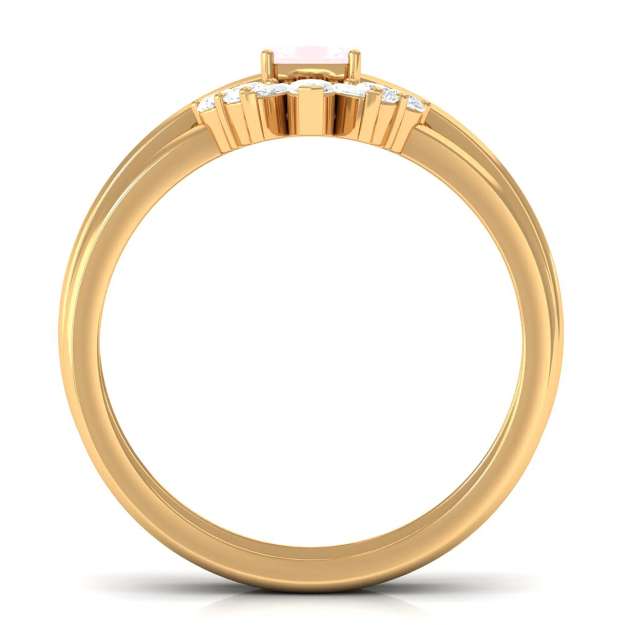 Octagon Cut Rose Quartz Wedding Ring Set with Diamond