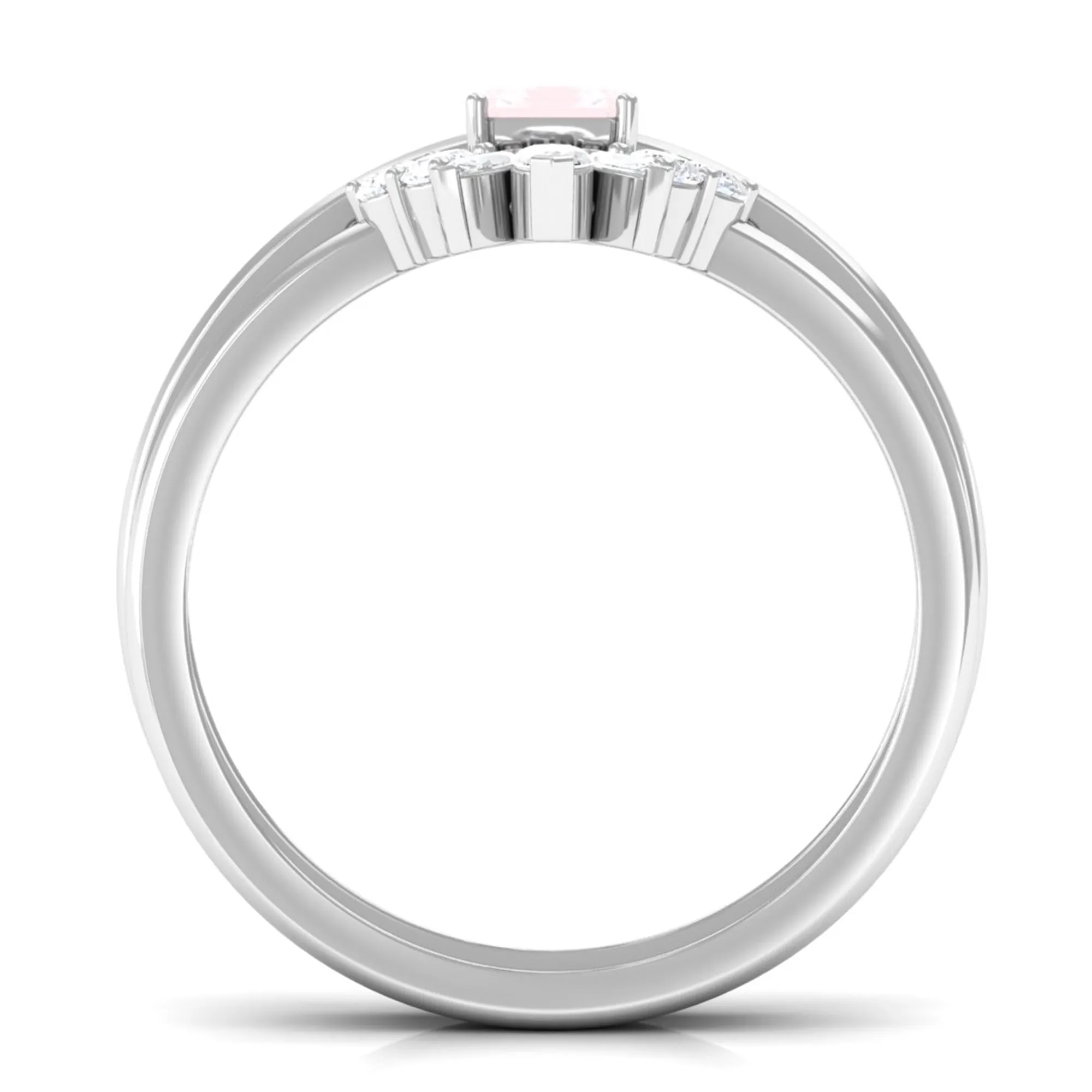Octagon Cut Rose Quartz Wedding Ring Set with Diamond