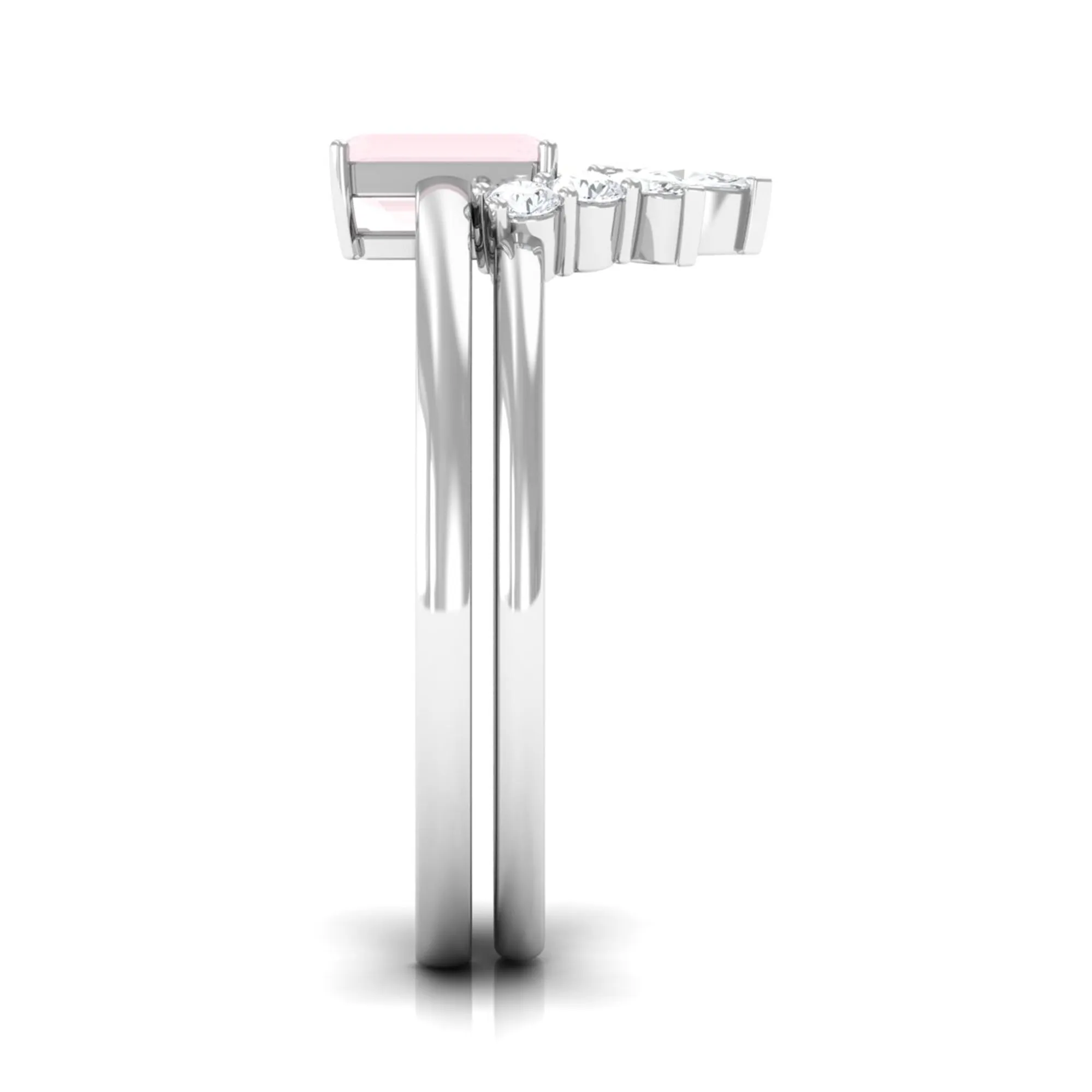 Octagon Cut Rose Quartz Wedding Ring Set with Diamond