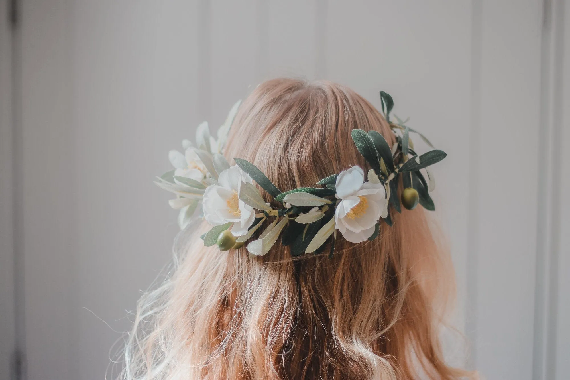Olive branch wedding crown, olive leaves and cream blossoms, wedding crown, boho wedding crown, Greek style wedding crown