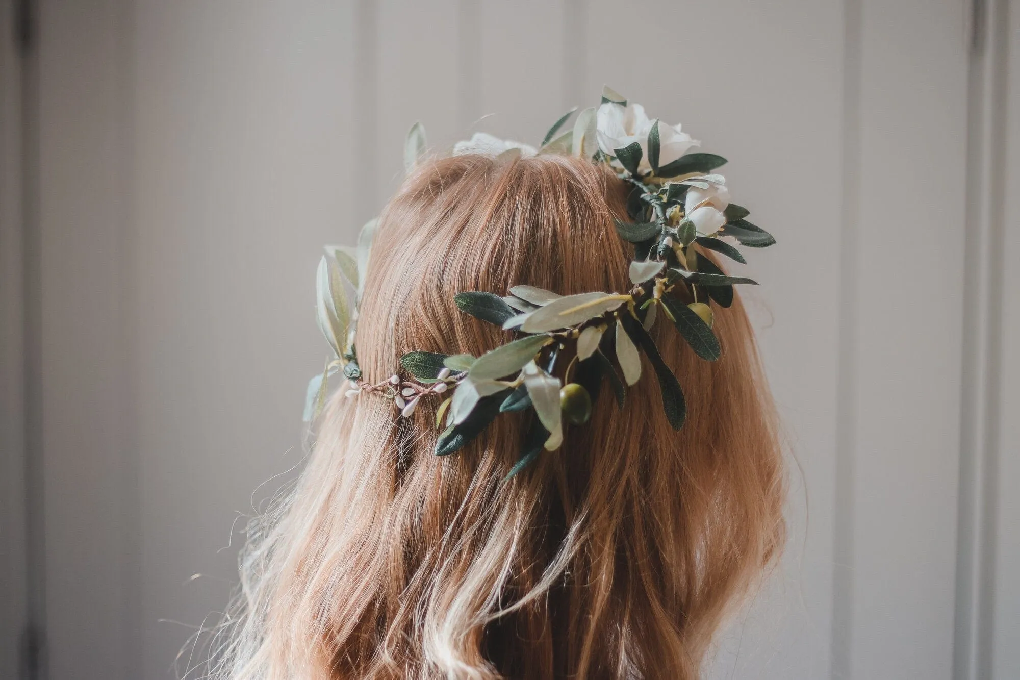 Olive branch wedding crown, olive leaves and cream blossoms, wedding crown, boho wedding crown, Greek style wedding crown
