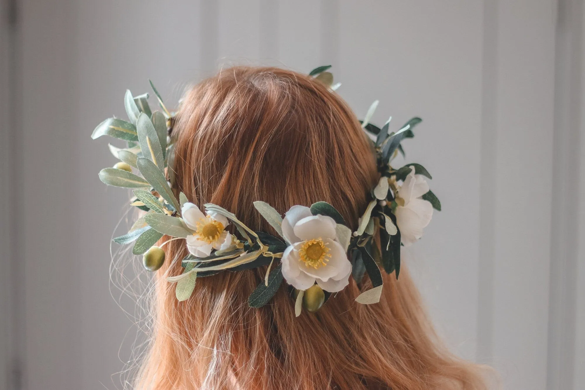 Olive branch wedding crown, olive leaves and cream blossoms, wedding crown, boho wedding crown, Greek style wedding crown