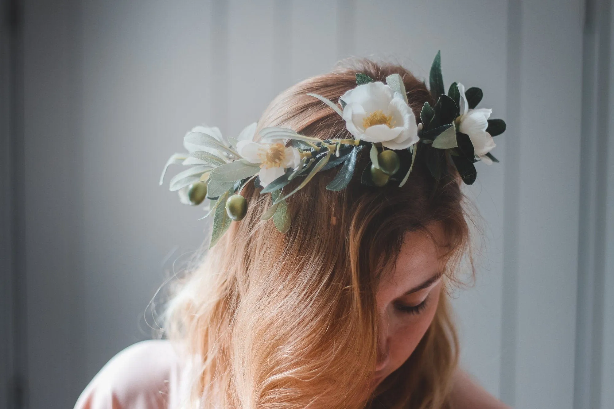 Olive branch wedding crown, olive leaves and cream blossoms, wedding crown, boho wedding crown, Greek style wedding crown