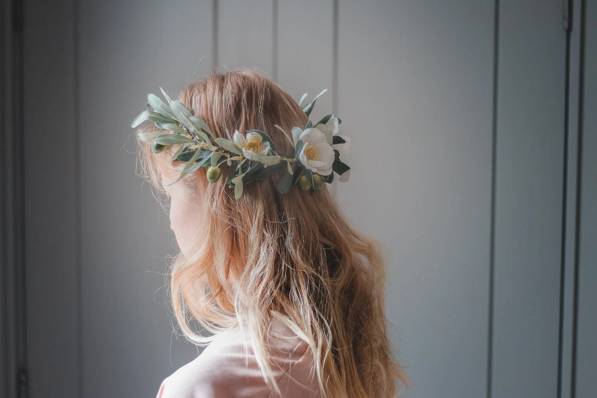 Olive branch wedding crown, olive leaves and cream blossoms, wedding crown, boho wedding crown, Greek style wedding crown