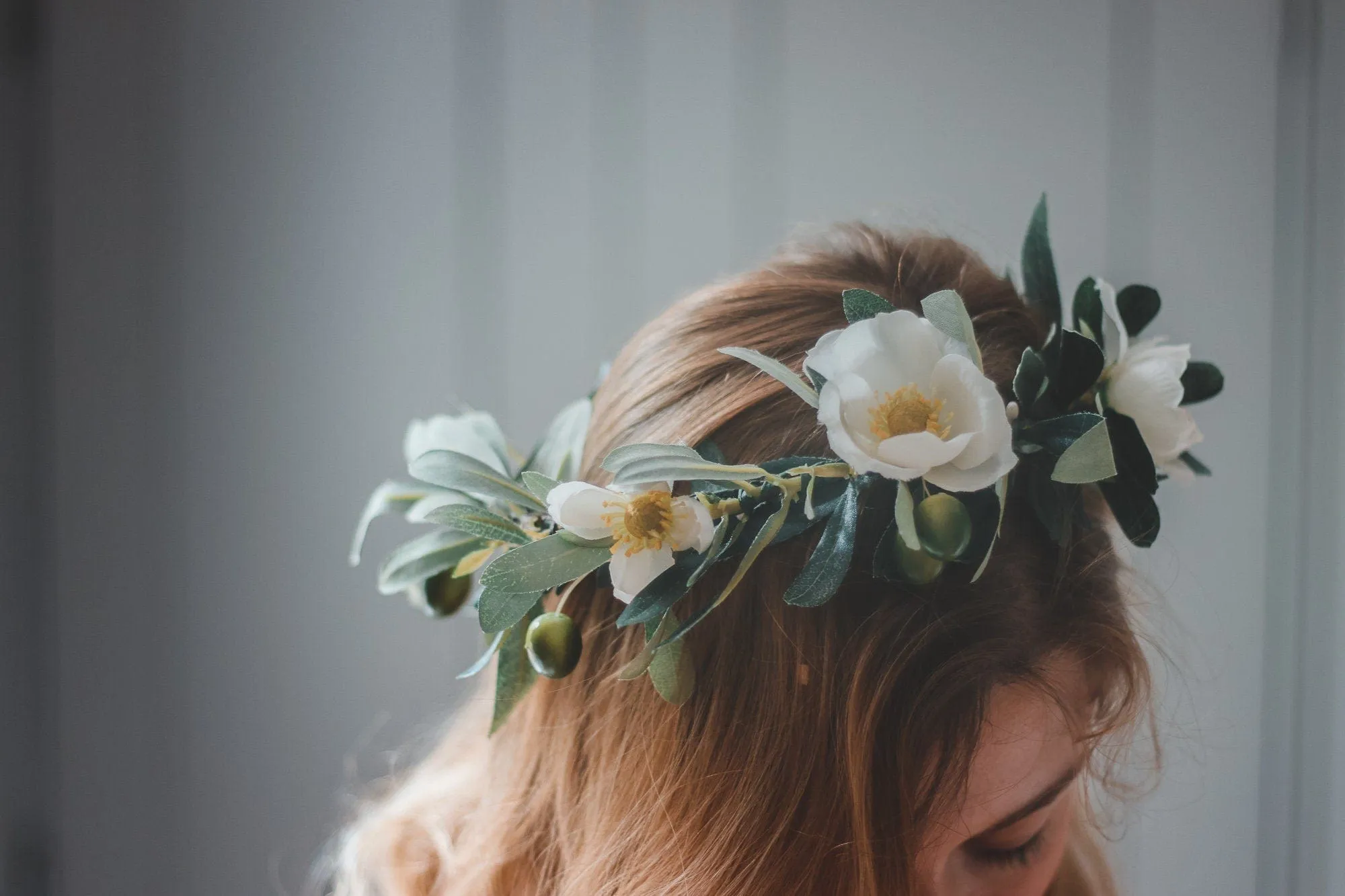 Olive branch wedding crown, olive leaves and cream blossoms, wedding crown, boho wedding crown, Greek style wedding crown