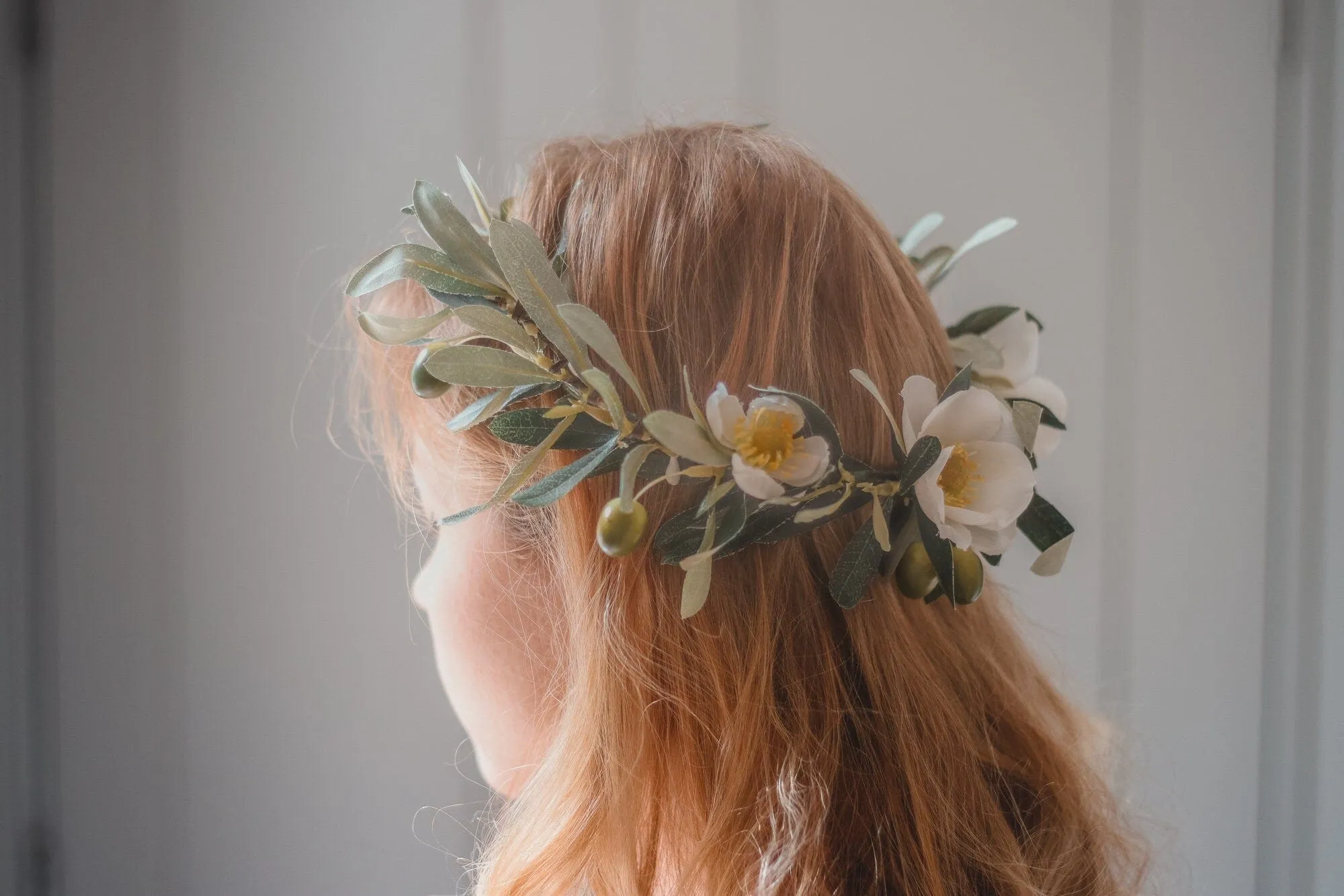 Olive branch wedding crown, olive leaves and cream blossoms, wedding crown, boho wedding crown, Greek style wedding crown