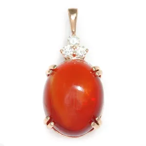 Oval Fire Opal Pendant with Diamonds 14K Rose Gold 9.69ct
