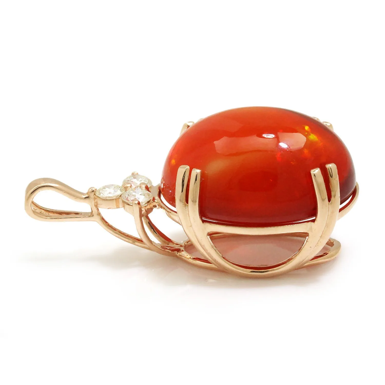 Oval Fire Opal Pendant with Diamonds 14K Rose Gold 9.69ct