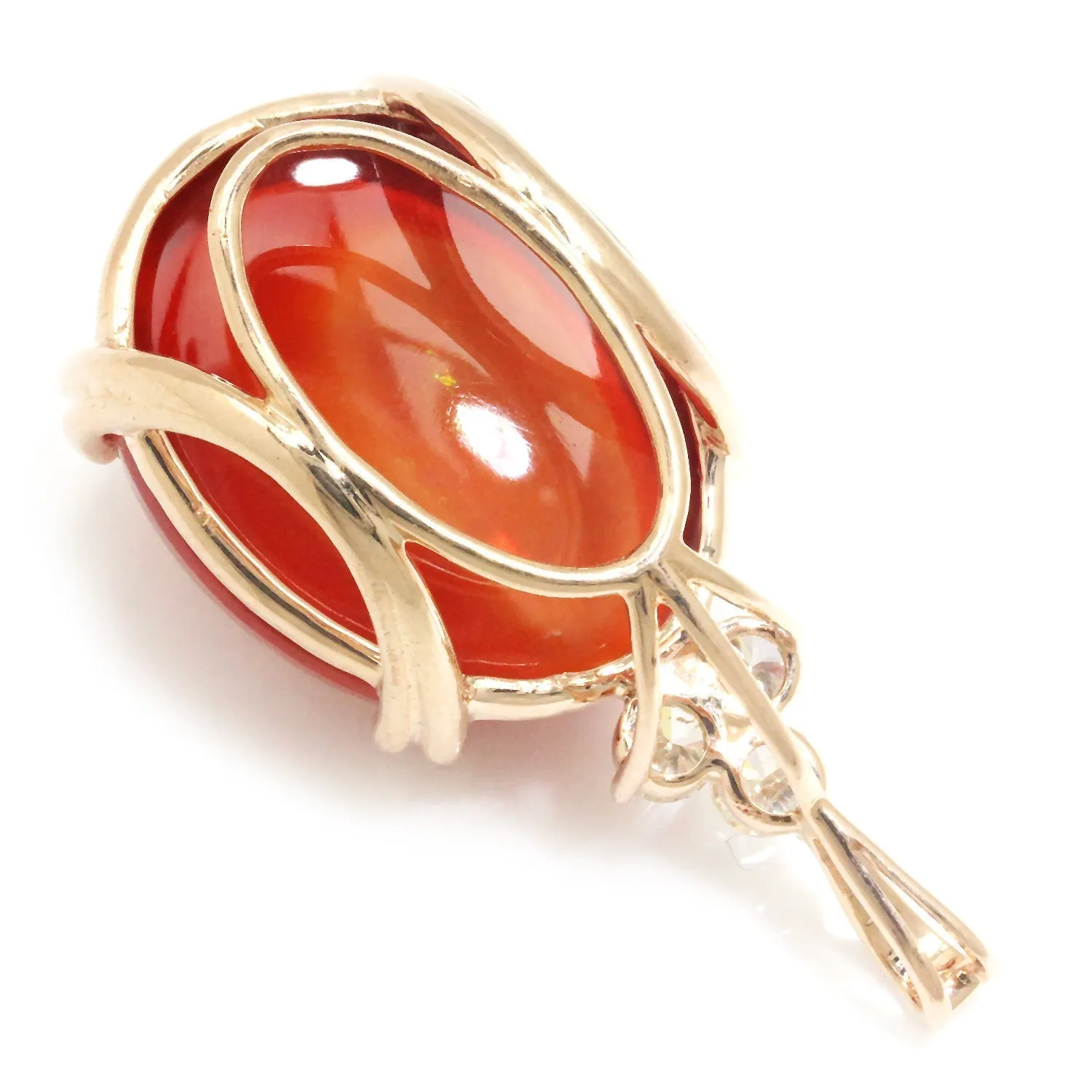 Oval Fire Opal Pendant with Diamonds 14K Rose Gold 9.69ct