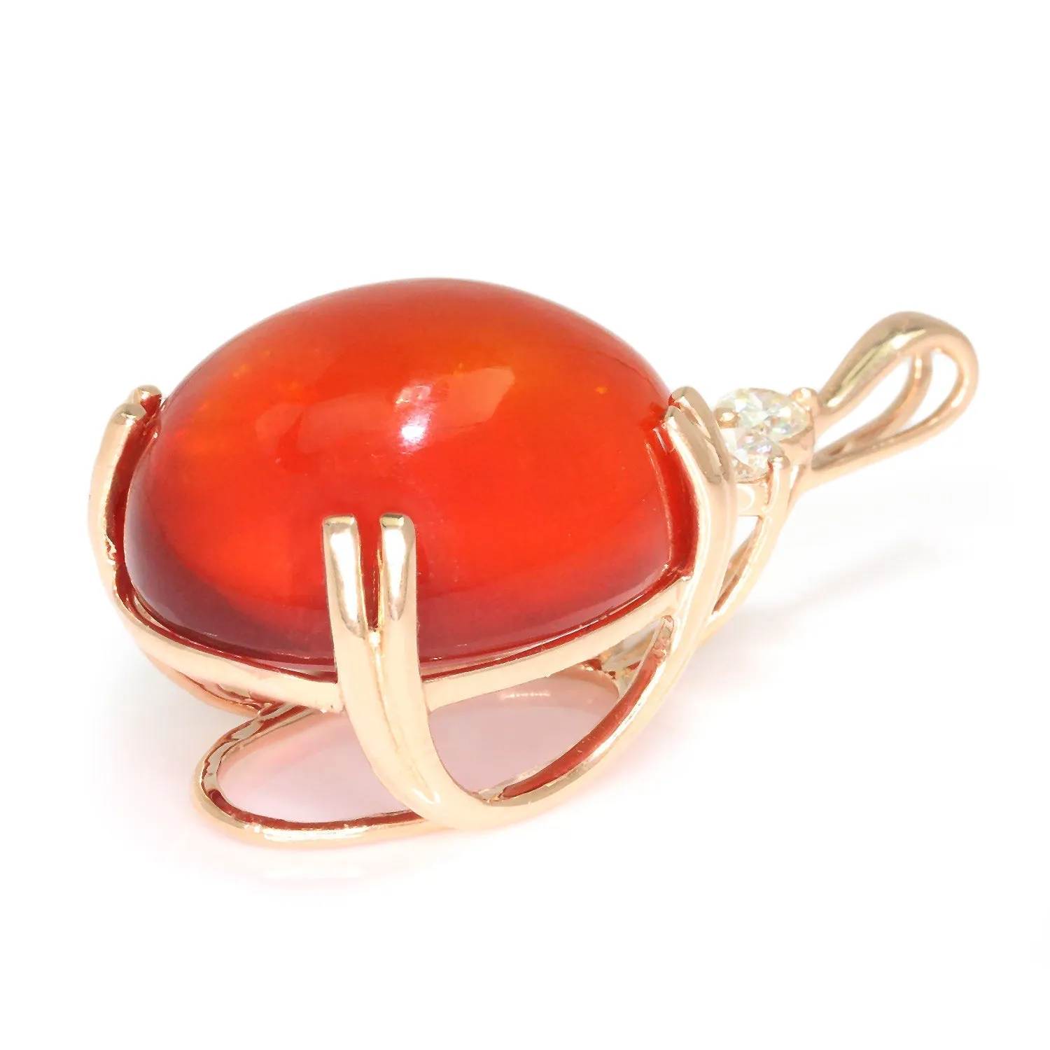 Oval Fire Opal Pendant with Diamonds 14K Rose Gold 9.69ct