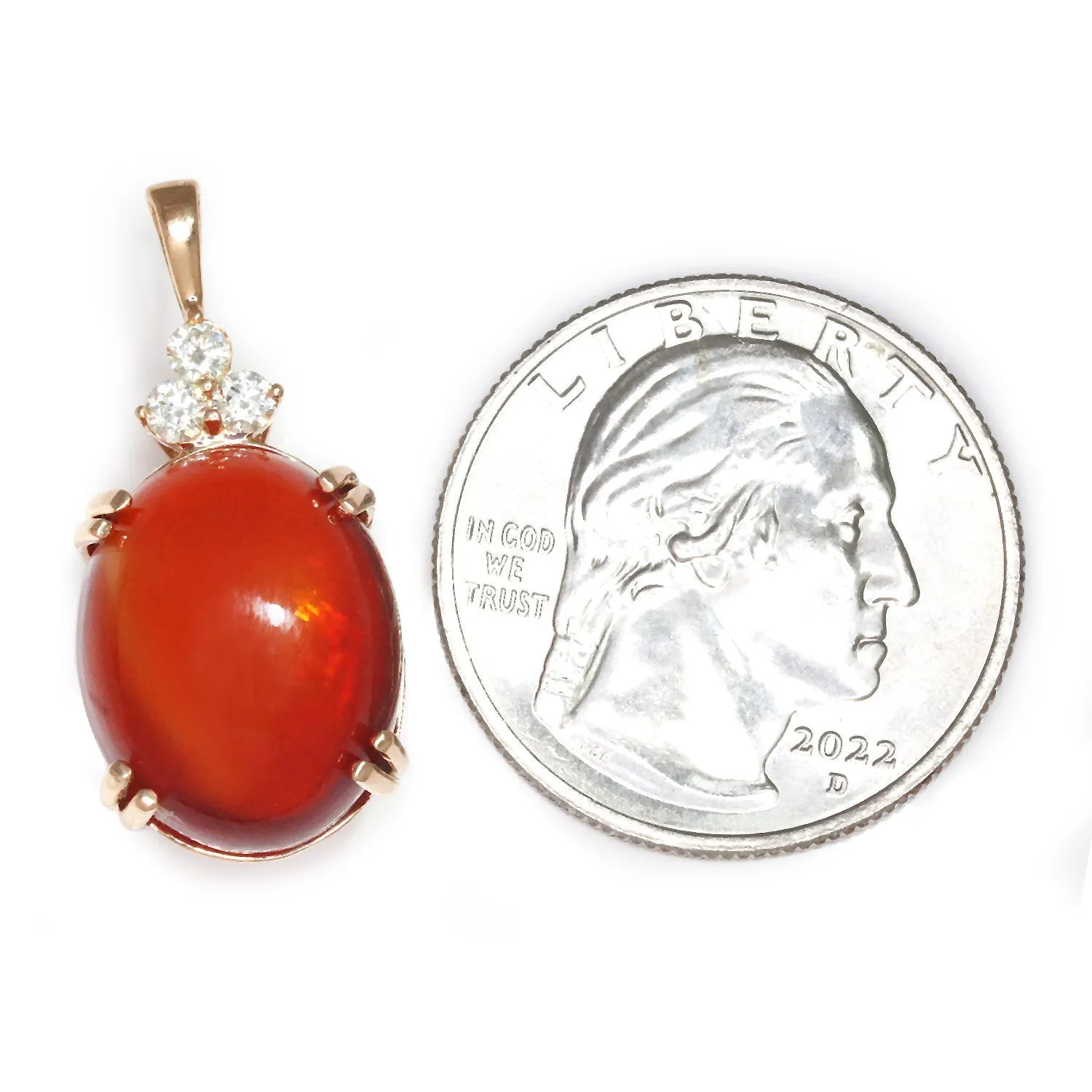 Oval Fire Opal Pendant with Diamonds 14K Rose Gold 9.69ct