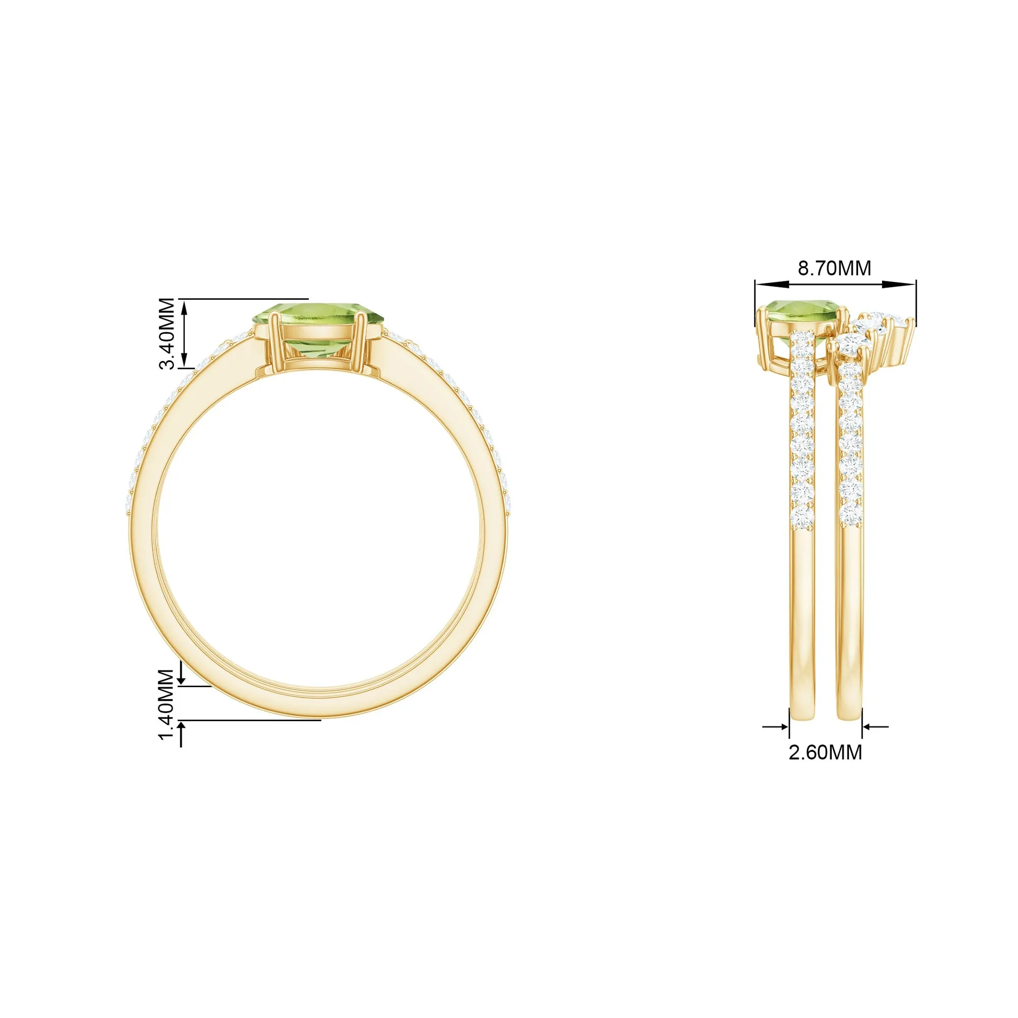 Oval Peridot East West Wedding Ring Set with Diamond
