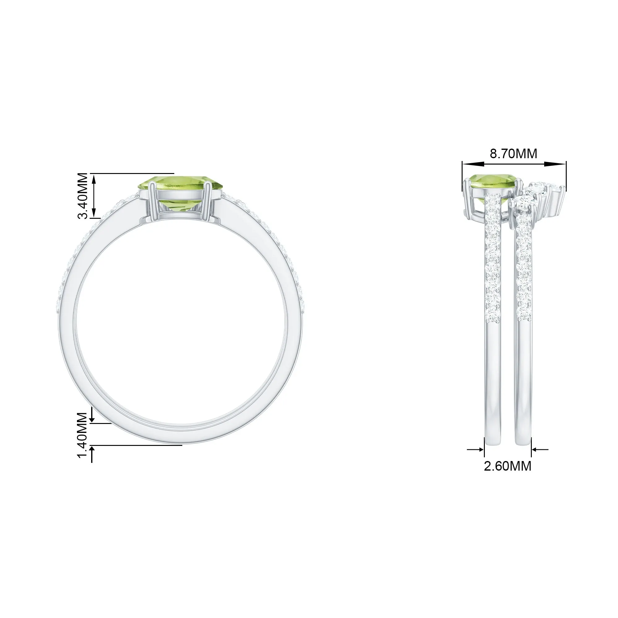 Oval Peridot East West Wedding Ring Set with Diamond
