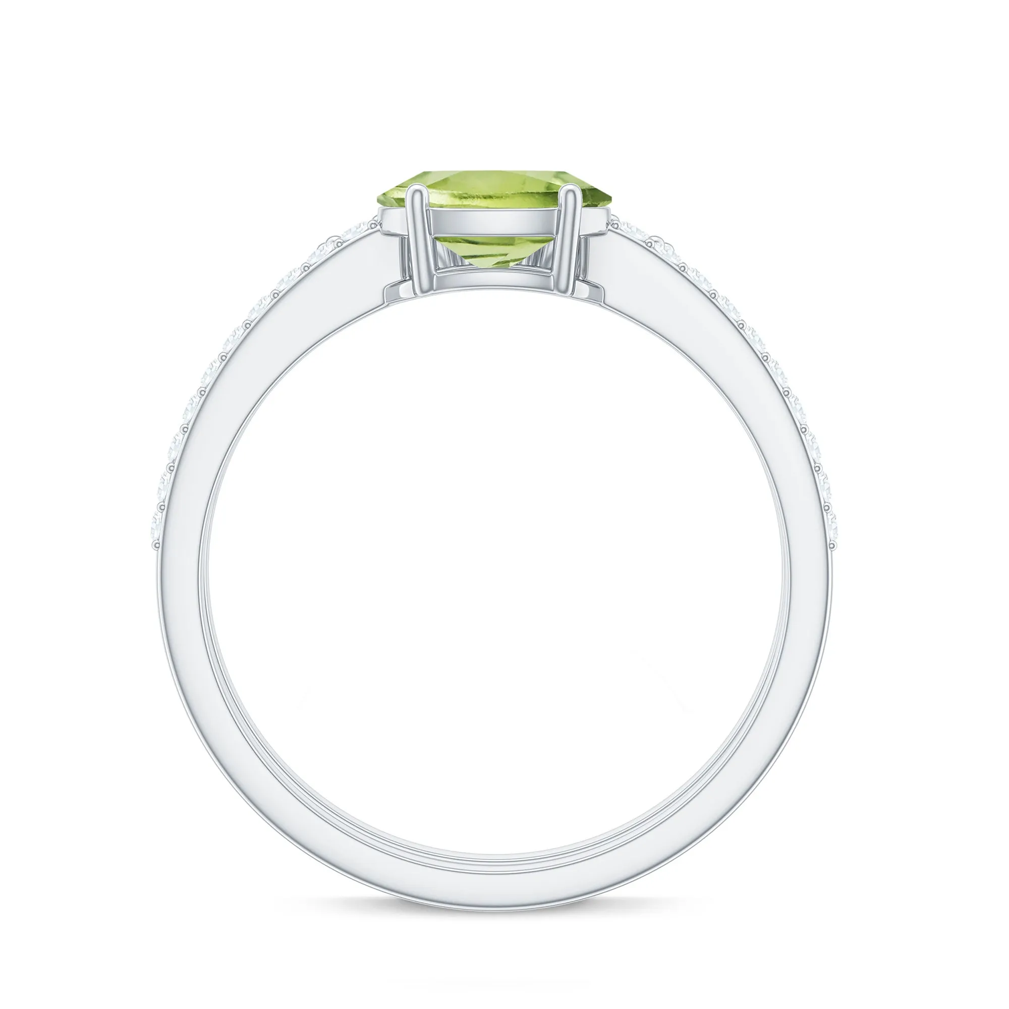 Oval Peridot East West Wedding Ring Set with Diamond