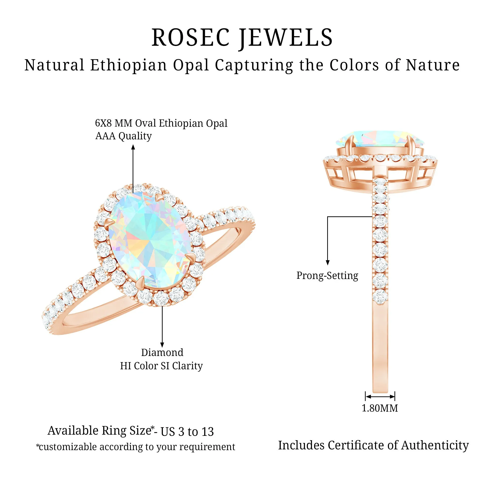 Oval Shape Ethiopian Opal and Diamond Halo Engagement Ring