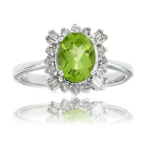 Oval Shaped Peridot and Diamond Halo Ring