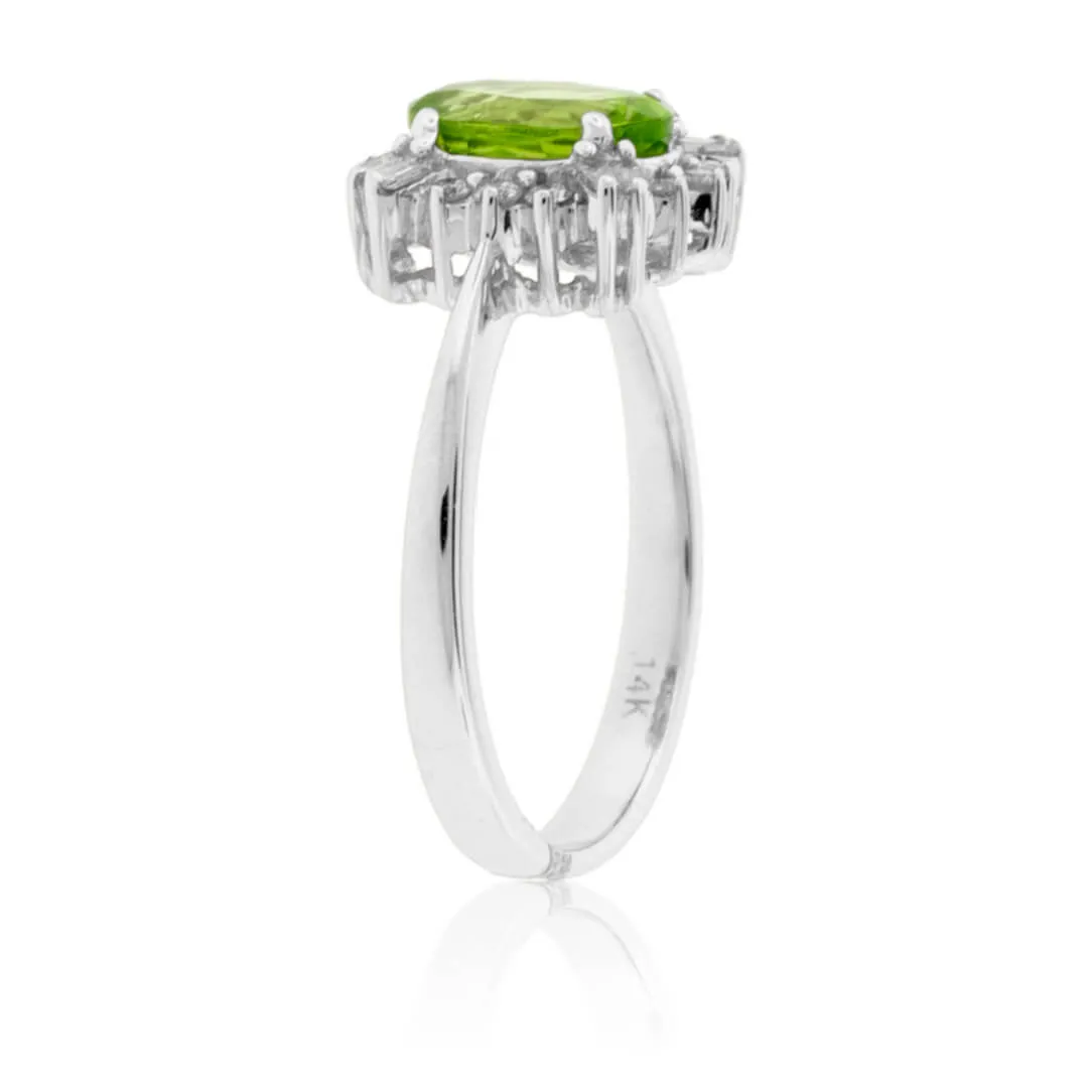 Oval Shaped Peridot and Diamond Halo Ring