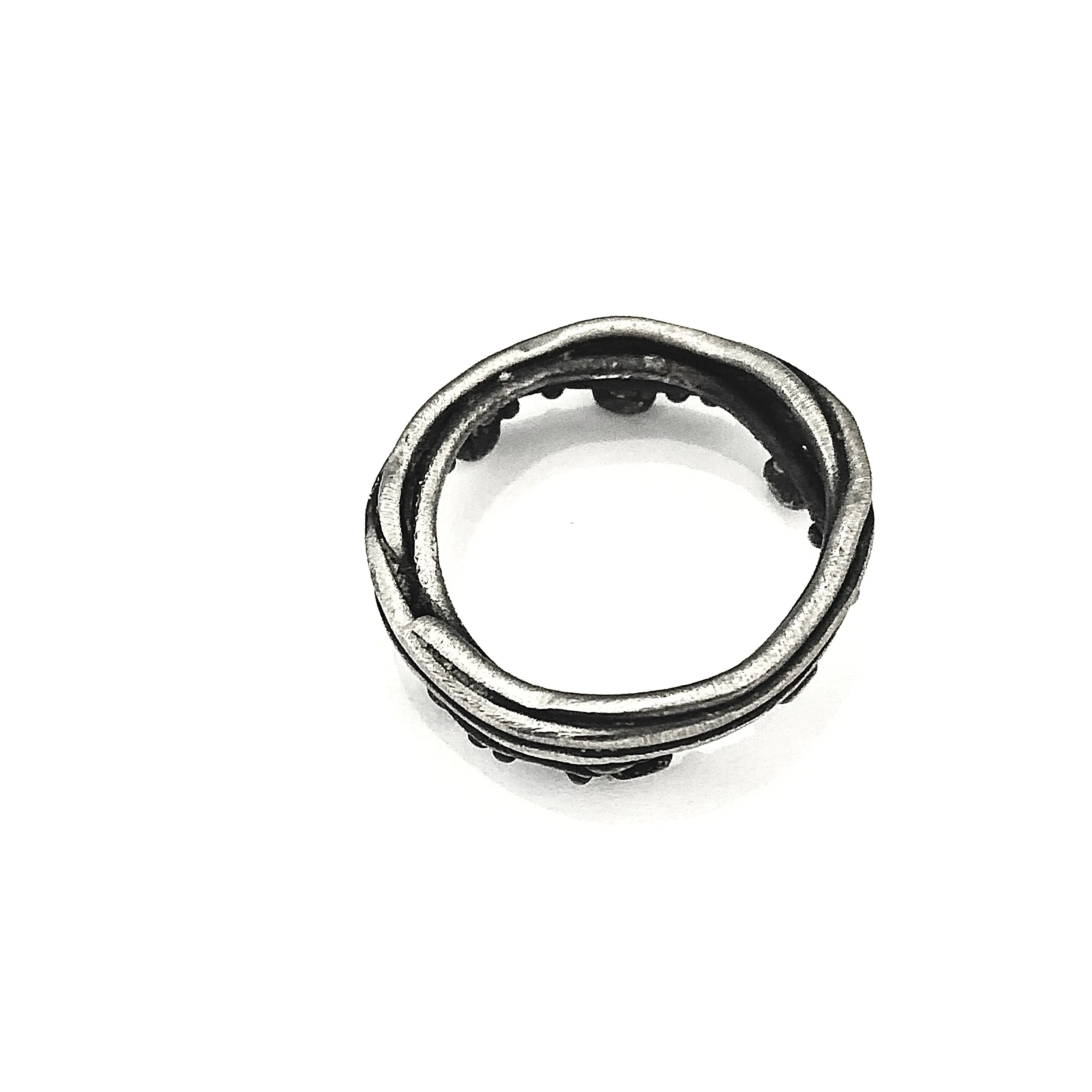 Oxidized Sterling Silver  Branch Ring with Pebbles