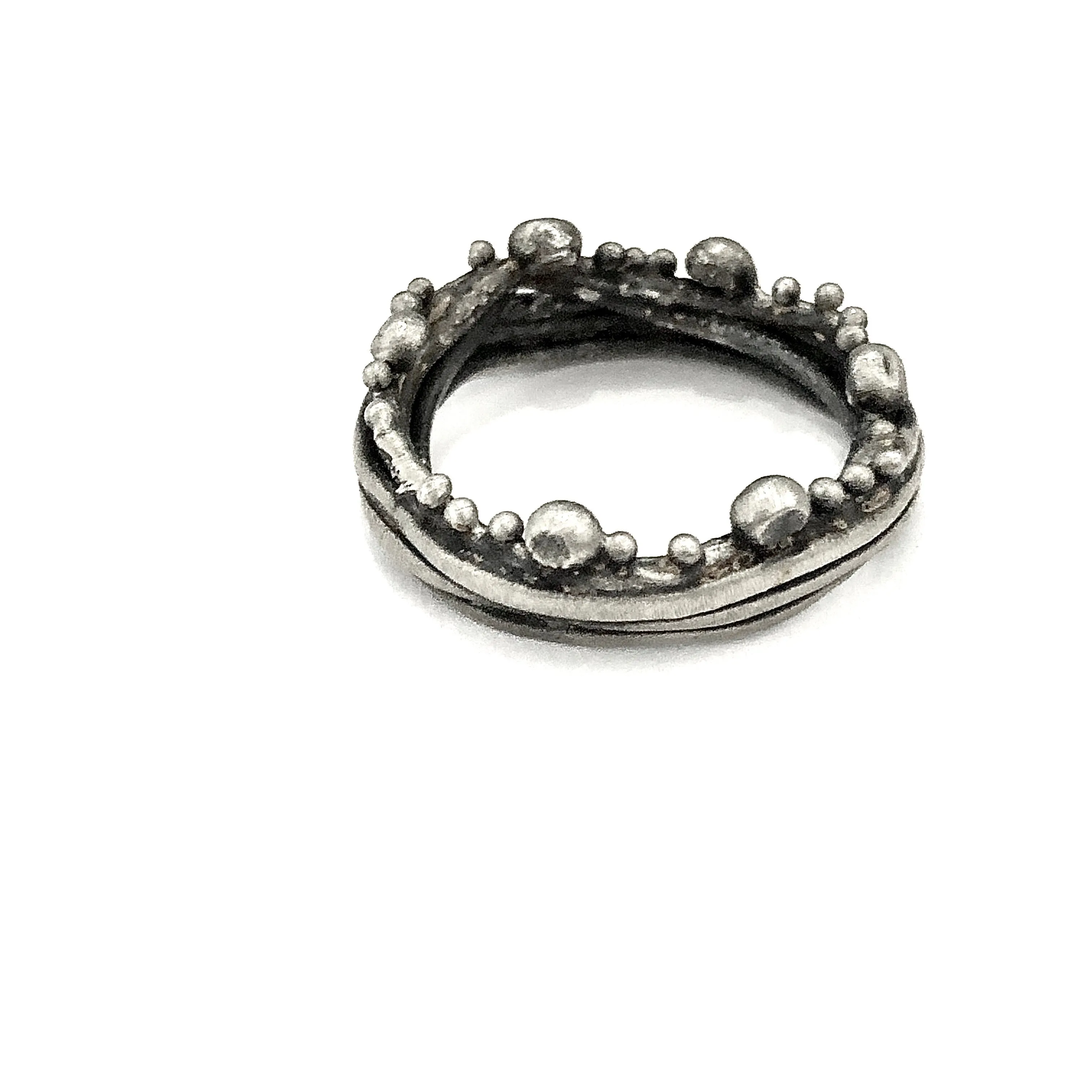 Oxidized Sterling Silver  Branch Ring with Pebbles