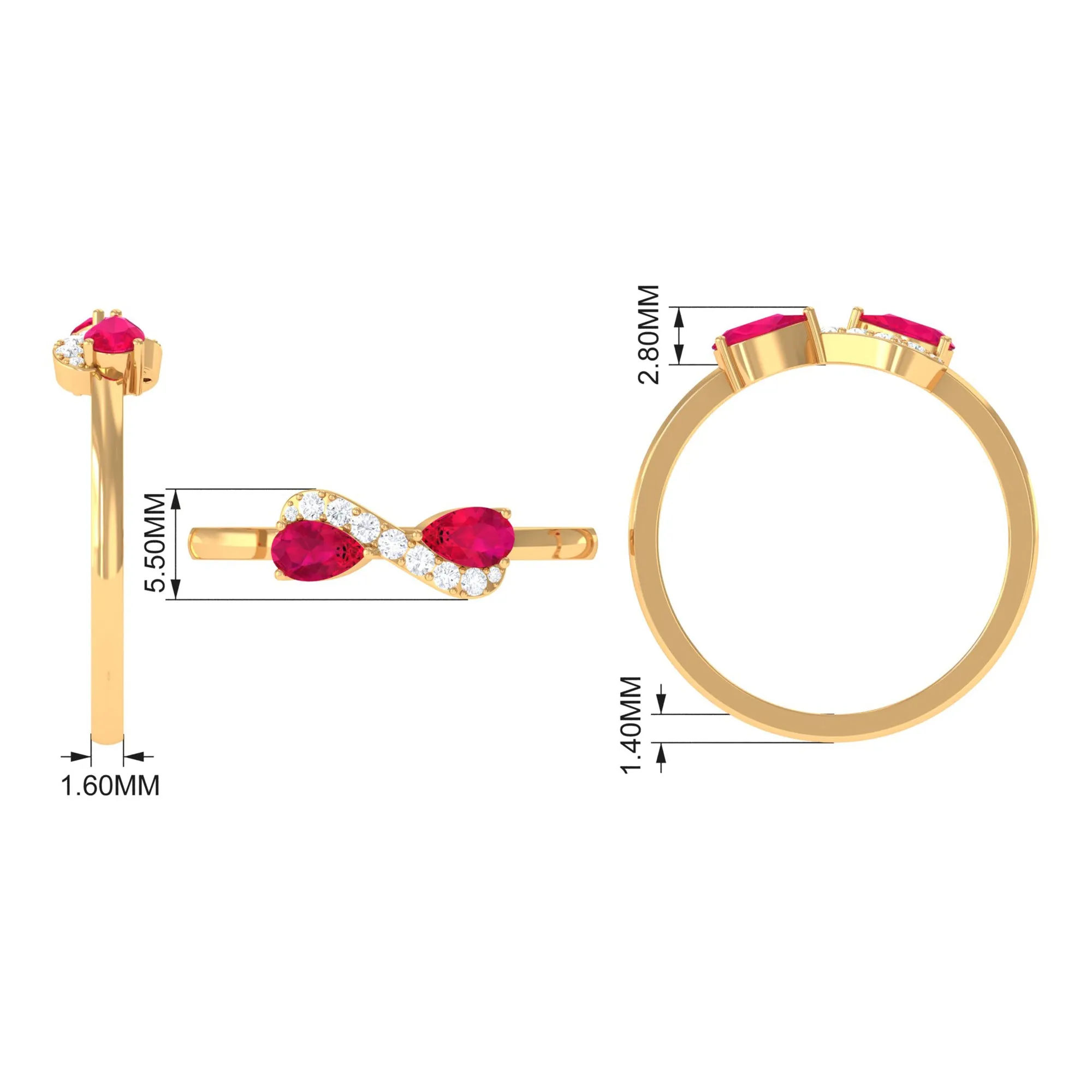 Pear Ruby Infinity Promise Ring with Diamond