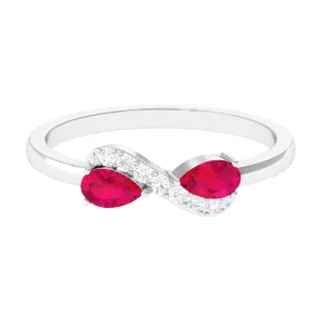 Pear Ruby Infinity Promise Ring with Diamond