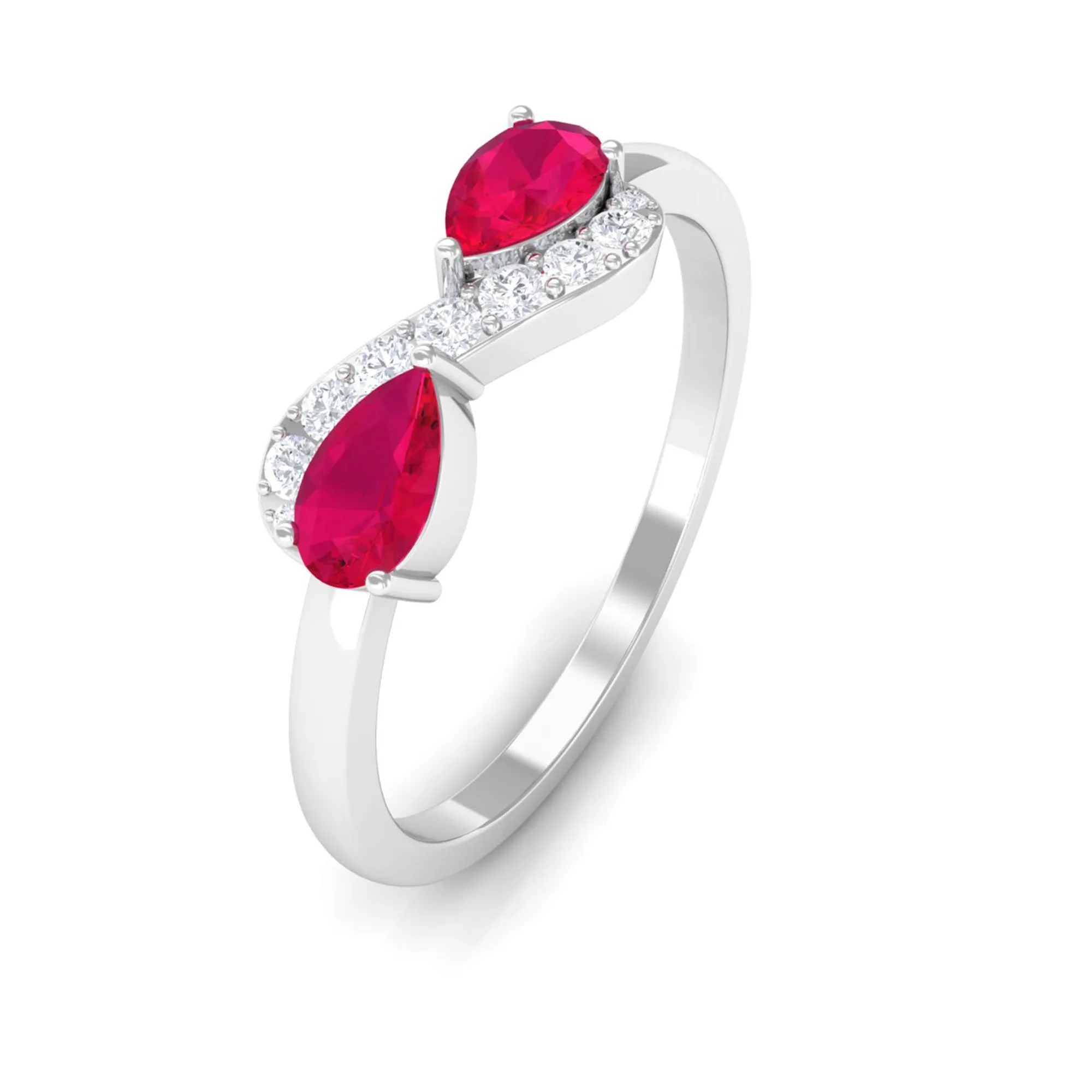 Pear Ruby Infinity Promise Ring with Diamond