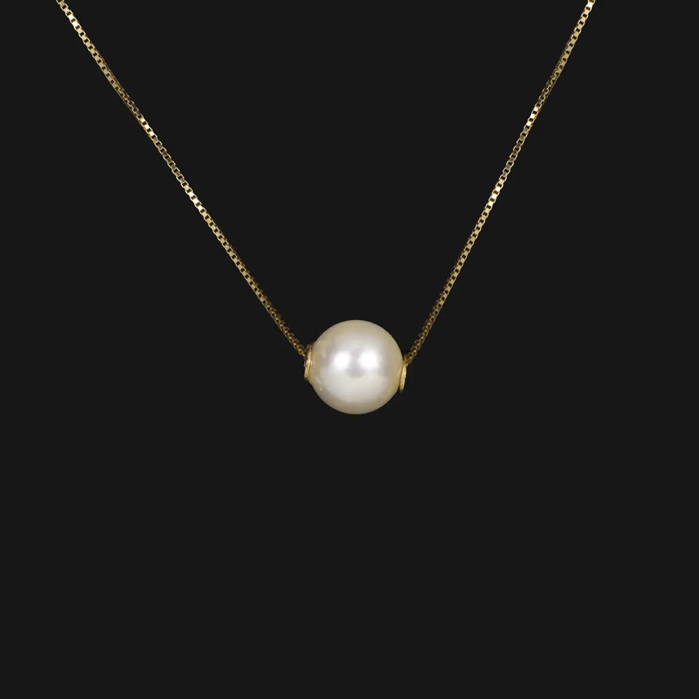PEARL 14k YELLOW GOLD NECKLACE DAINTY SIMPLE CLASSIC EVERYDAY PENDANT 17 INCH