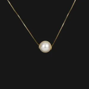 PEARL 14k YELLOW GOLD NECKLACE DAINTY SIMPLE CLASSIC EVERYDAY PENDANT 17 INCH