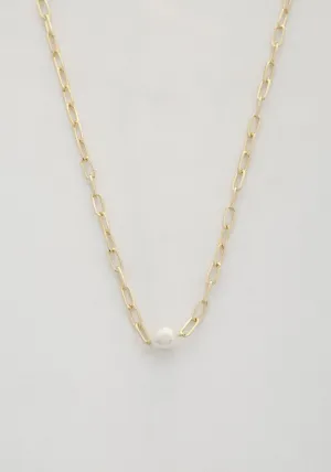 Pearl Bead Oval Link Necklace