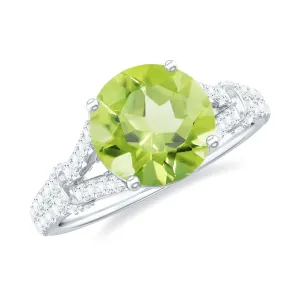 Peridot Solitaire Engagement Ring with Moissanite in Split Shank